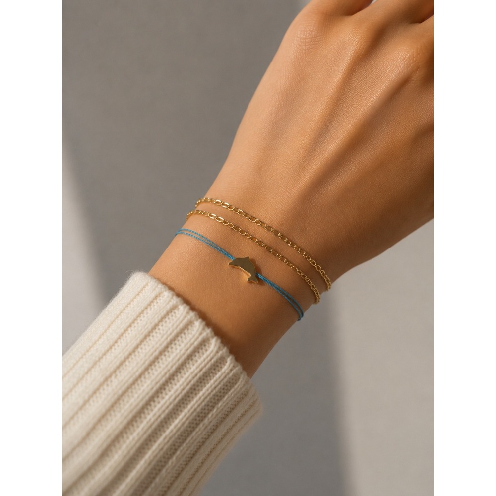 BP Nordstrom Gold Blue Dolphin Charm Layered Bracelet Set 3 Piece Nickel Free